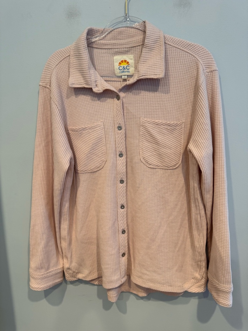 NWT C&C California Waffle Knit Pink Button Down Size M - Picture 3 of 8